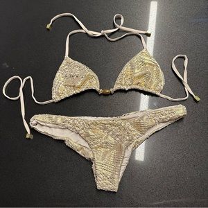Beach Bunny Swimwear limited edition rare gold shimmer lace bikini set, M